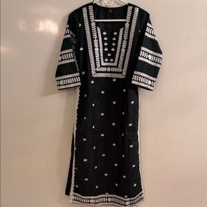 Elegant Black and White Embroidered Dress